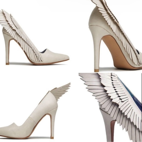 YRU Y.R.U. Angel Pure Angyl Wing Heavenly Heel Pumps Bone/Cream/White Vegan Sz 8 - Picture 3 of 12